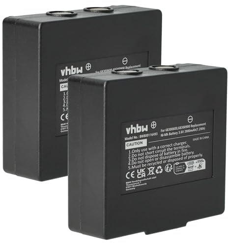 vhbw 2X Akku kompatibel mit Hetronic Harris P5300, P5370, P5400, P5450 Industrie-Funkfernsteuerung Fernbedienung (2000 mAh, 3,6 V, NiMH) - Schwarz