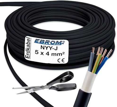 NYY-J earth cable 5 x 4 mm² (mm²) by the metre: strong current cable, black PVC earth cable, choice in 1 m increments, e.g. 20 m, 25 m, 35 m, 50 m, etc.