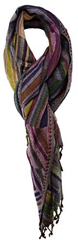 TigerTie - Designer Schal in grün gelb lila blau violett grau beige gemustert mit Fransen