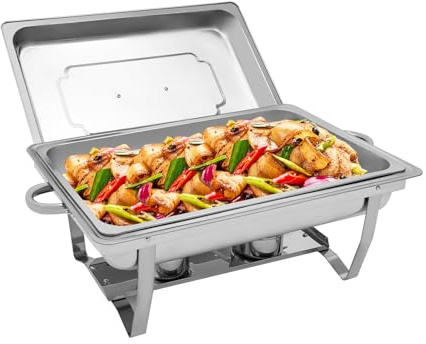 MINUS ONE Chafing Dish Stainless Steel Food Warmer 9L, Heat Container, Warming Device with 2 Fuel Paste Containers for Chafing, Large Kitchen, Catering, Buffet and Party, Silver