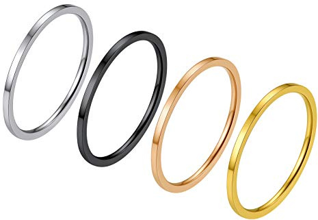 PROSTEEL 4 Pcs Midi Ringe Edelstahl Knöchelringe Fingerringe Set 1mm dünne Stapelringe Mixed-Color Knuckle Ringe in Größe 52 für Frauen Mädchen minimalistischer Modeschmuck Accessoire