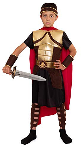Magicoo Gladiator Ritter Kostüm Kinder Jungen Gr. 104 bis 146 braun/rot/Gold - Römer Kostüm Kind Fasching (110/116)