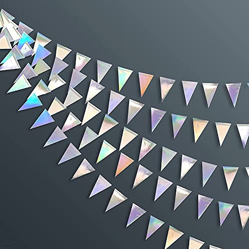 40Ft Schillernde Dreieck Banner Flagge Doppelseitige Metallic Holographische Papier Wimpel Girlande für Geburtstag Jubiläum Verlobung Hochzeit Braut Baby Dusche Abschluss Junggesellinnenabschied