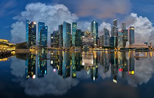 LHJOYSP christmas 1000 piece jigsaw puzzles City lights swimming pool Singapore Marina Bay 75x50cm