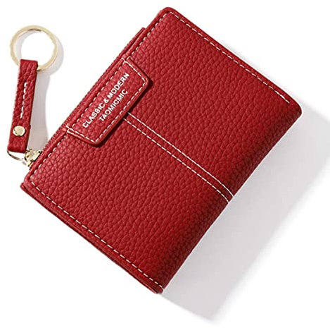 Eysee Geldbörse Damen kompat mit Kartenhüllen und Schlüsselring aus Kunstleder, Portmonee Damen klein, Geldbeutel mit Kreditkarten Fächer Damen für Ausweis, Karten und Münze NEU (ROT)