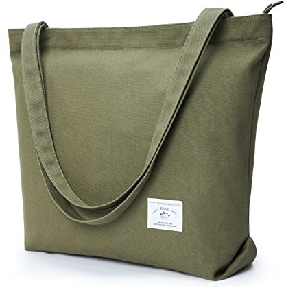 KALIDI Canvas Tasche Damen Groß Shopper Handtasche Schultertasche Mit Reißverschluss Tote Bag Umhängetasche für Schule Arbeit Einkauf Alltag Reisen