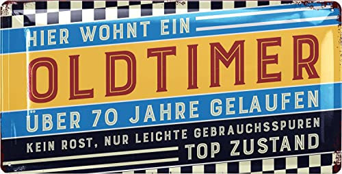 LANOLU Retro Blechschild 70 Geburtstag Schild - 70 JAHRE OLDTIMER - Alternative zur Geburtstagskarte 70 - witziges Geschenk 70 Geburtstag Mann - Metallschild, 17x34cm