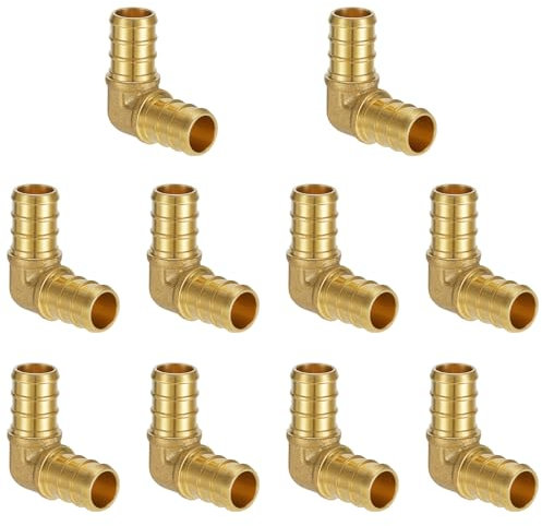 Lidertik Pex Fittings 1/2 Zoll 90 Grad Ellenbogen-Crimp-Fitting, Schlauchverbinder Rohrverbinder, 1/2 Zoll PEX F1807 auf 1/2 Zoll PEX F1807 Adapter, bleifreies Messing, 10 Stück