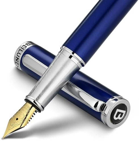 BEILUNER Luxury Fountain Pen Set,Solid 24K Gilded(Fine)-Charming Blue