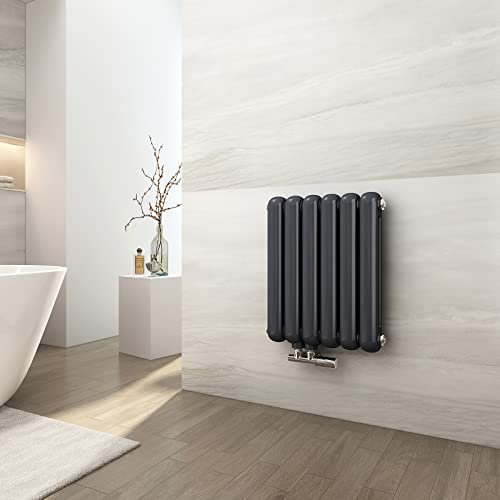 EMKE Radiatore Orizzontale Ovale, 550 x 440 mm, Antracite, Radiatore Design, Doppio Strato, Radiatore Tubolare Piccolo Riscaldamento Collegamento Laterale, Acqua Calda