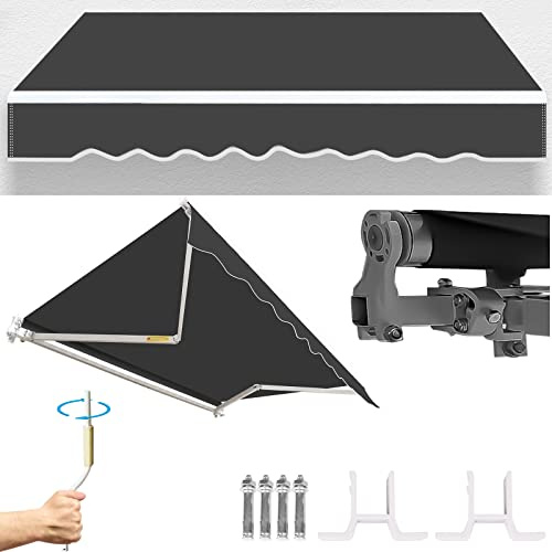 Gimisgu Gelenkarmmarkise, 350x300cm Terrassenmarkise Sonnenmarkise mit manueller Kurbel, Sonnenschutz Anti-UV Wasserfest, Erfordert Montage Winkel Einstellbar bis 30 Grad, Grau