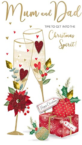Mum & Dad Xmas Spirit Embellished Christmas Card Hand-Finished Champagne Cards XCDC392