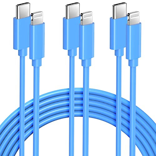 Avoalre 2M USB C to Lightning Cable 3Pack - MFi Certified Fast Charging Compatible with iPhone 14/13/12/11 Pro Max/X/XS/XR/iPad Pro/MacBook Air/iPod - Blue