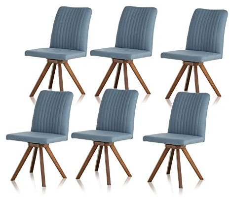 smart 6er Set drehbare Esszimmerstühle - Bezug Webstoff hellblau, 180° drehbar mit Auto-Return - Massivholz Stuhlbeine - Küchenstuhl, Polsterstuhl mit Schaumstofffüllung