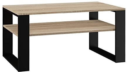 CDF Couchtisch Modern 1P | Farbe: Eiche Sonoma - Schwarz | Moderne Bank für EIN Wohnzimmer, Zimmer, Büro | Form: Quadrat, Rechteck | Regal für Kleinigkeiten, Zeitungen, Magazine oder Bücher