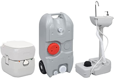vidaXL Tragbare Camping Toilette, Campingklo mit Wasserbehälter Waschbecken, Camping WC mit Wassertank, Reise Toilette Campingtoilette Set Mobile Toilette