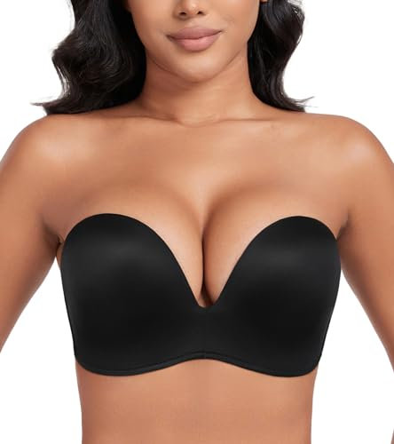 DotVol Push up Lift Women's Bra Seamless Wireless Anti-Slip Strapless brallate with Shape Support(Black,34B)