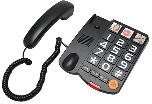 Téléphone à Grosses Touches pour Les Personnes âgées, Téléphone Fixe Filaire, Numérotation à Une Touche pour Les Malvoyants, Haut-Parleur pour Les Malentendants, Numéro SOS (Noir)