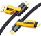 opodot USB C to Lightning Cable [60W Fast Charging&Data Sync] Nylon Braided iPhone iPad Charger Cable, Multi Charger Cable, 4 in 1 With Lightning/USB C/USB A Ports, Yellow,5ft