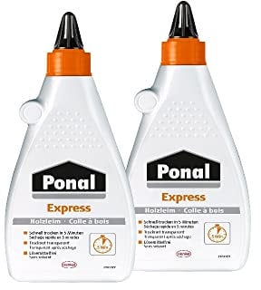 Ponal Express Holzleim, transparent und schnell trocknender Holzkleber für vielseitige Verleimungs- & Bastelarbeiten, wasserfester Leim in praktischer Flasche, 2x550g