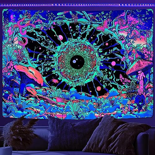 Alishomtll Schwarzlicht Wandteppich, Abstrakte Bunter Hippie Wandbehang, Psychedelic Wandtuch Aesthetic, UV Kunst für Schlafzimmer Dekoration 150x130cm