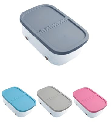 JARDIN202 - Cajas de Almacenaje Transparente – Cajas Organizadoras de Plástico con Tapa y Ruedas | 32 litros (Plata)