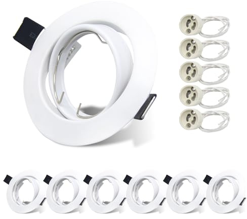 Allesgute 6X Modern Downlights for Ceiling Metal Frame Cutout Ø68-85mm | 30° Tilt Recessed Ceiling Lights Round Matte White Spotlights Fittings 240v with GU10 Lamp Holder