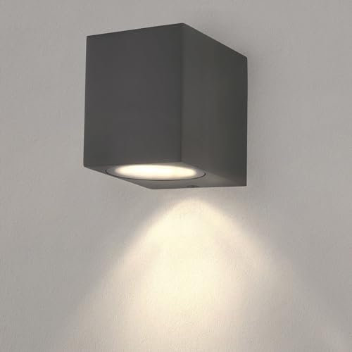 Ledvion - LED Wandlampe, 3W, 2700K, Anthrazit & Cube, GU10 Spot, IP54, Außenlampe
