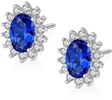 Ovale Form Blauer Saphir Ohrringe 925 Silber Diana Princess Synthetischer Edelstein Ohrringe Hochzeit Braut Eleganter Schmuck
