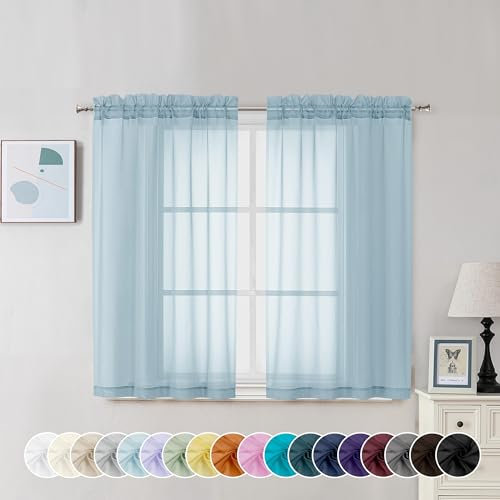 Chyhomenyc Tende velate blu cielo, lunghe 114 cm, 2 pannelli, con tasca per asta filtrante della luce, in voile, tende corte per soggiorno, camera da letto, finestre piccole, 106 x 114 cm