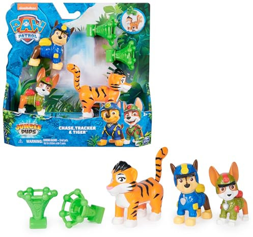 PAW Patrol Jungle Pups – Hero Pups Figuren-Set mit 2 Hundefiguren (Chase & Tracker) und Einer Tiger-Figur mit Wurffunktion, Spielzeug geeignet für Kinder ab 3 Jahren