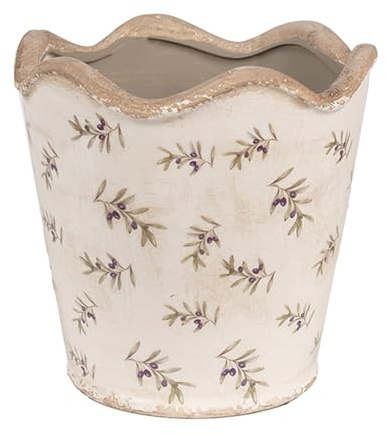 Clayre & Eef Innenblumentopf Ø 19x18 cm Beige Blau Keramik Oliven Pflanzentopf