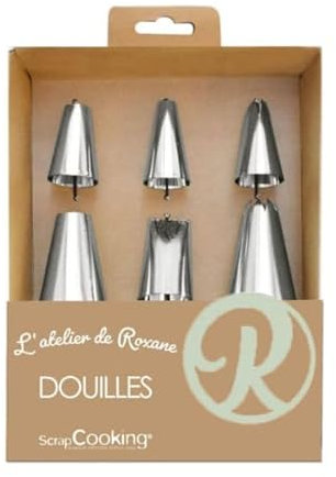 Scrapcooking Coffret douilles l'Atelier de Roxane - 6 pièces - Inox 18/8 - Argenté - Étoile, Rose - Douilles pour pâtisserie