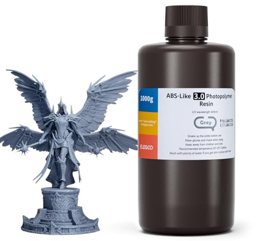 ELEGOO ABS-Like 3.0 3D Drucker Resin Grau 1000g, 405nm UV-Härtendes 3D Printer Harz mit Hoher Zugfestigkeit und Biegefestigkeit für MSLA/LCD/DLP 3D Drucker