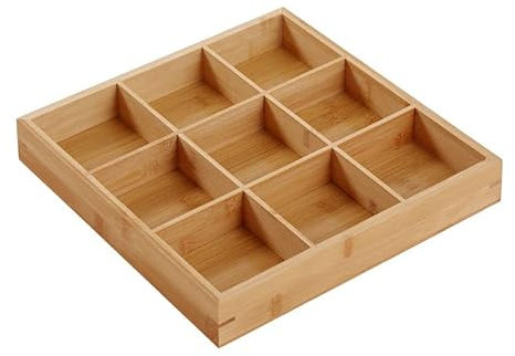 Snack Plate with Compartments Wooden Serving Plate 3/4/6/9 Grid Wooden Tray Square Serving Plate Reusable Snack Board for Hot Pot Restaurants, Sushi Plate (9 Compartments)