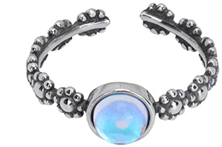 S925 Sterling Silber Herren Mondstein Ring, Gothic Vintage Mode verstellbarer Mondstein Ring,Silber,8