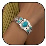 Jovono Boho-Armreif, Türkis, Silber, Cowboystiefel, Manschettenarmbänder, Strandhand-Accessoire, 1 Stück für Damen