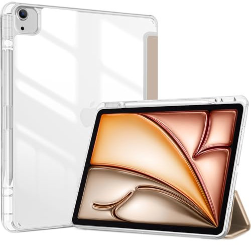 ProCase Funda para iPad Air 13 M3 2025 / M2 2024 y iPad Pro 12.9 2022 2021 2020 2018, Carcasa Protectora Smart Cover Transparente con Ranura de Lápiz para iPad Air 13 y 12.9 Inch (Blanco Estelar)