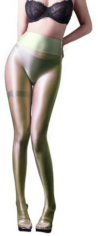 SOFSOT Ultra-durchsichtige Workout-Leggings, glänzende Strumpfhose für Damen, Kontrolle von oben bis zur Taille, Strumpfhose, Bauchkontrolle, glänzender Slip-Schlauch, Tender Green, XXL