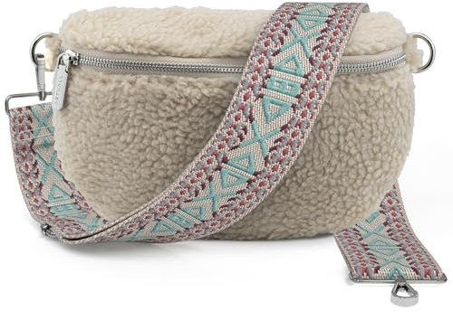 ARTVALL - Umhängetasche Teddystoff Tasche Handtasche Plüschtasche Bauchtasche Teddyfell Plüsch mit Schultergurt Design Taschenband abnehmbar verstellbares Riemen Crossbody Bag Damen mit Reißverschluss