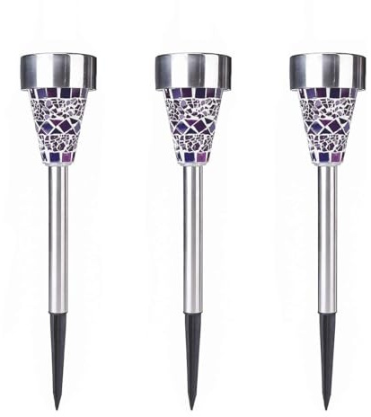 SUAVER Mosaik Solarleuchte, Wasserdichte Solar Gartenleuchte Bodenleuchte Außen Garten Licht,Edelstahl Außenleuchte Solarlampe Dämmerungsschalter Perfekt für Garten, Balkon und Terrasse (3pcs Lila)