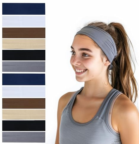 12 Yoga Haarbänder, Lauf Stirnband, 5cm Breit Weiches Stirnband, Dünn Stirnband Damen, Weiches Stoff-Stirnband, Rutschfestes Elastisches Breites Stirnband, Schweiß Haarbänder für Laufen Radfahren
