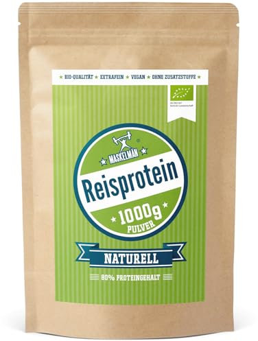 Reisprotein vegan von Maskelmän - 1 KG - 80% Eiweiss - Extrafeines Bio Reisprotein aus der Reiskleie - Ideale vegane Eiweissquelle