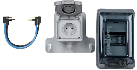 Ladesteckdose IP54 für Elektroautos, mit Schalter FI/LS 20 A, Französisch (+ 4 Module + 2 Kabel)