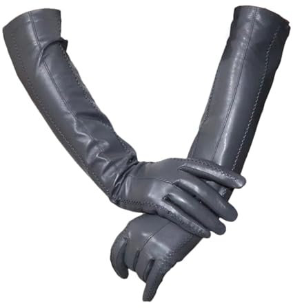ZouoYYii Damen Overellbow Lange Lederhandschuhe - Warmes Winterfutter Echtes Leder, CS2 Dunkelgrau9, 34