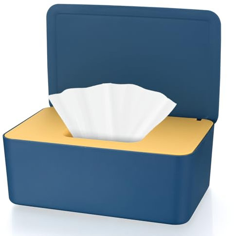 Caja Toallitas Humedas, Porta Toallitas Bebe, Dispensador Toallitas Humedas, Caja para Toallitas Húmedas, Dispensador de Toallitas de Almacenamiento con Tapa para Hogar Oficina(Azul Amarillo)