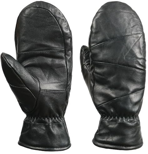ProudDemon Herren Schaffell Winter Leder Fäustlinge Handschuhe Frauen Winddicht Warm Handschuhe Fäustlinge Push Gefüttert Echtleder Handschuhe für Damen und Herren, Schwarz