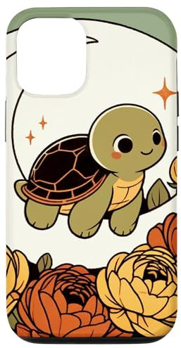 iPhone 14 Cute Turtle Illustration Ranunculus Case