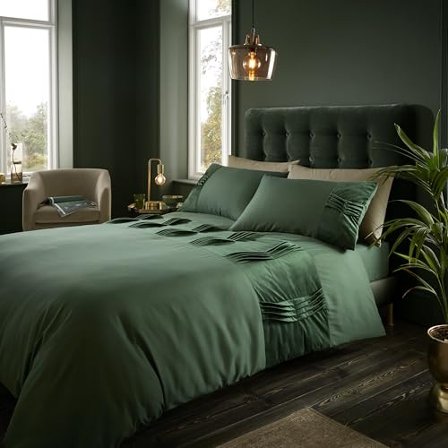 GC GAVENO CAVAILIA Fancy Bedding Double Bed Set (200x200 cm) - Velvet Duvet Cover With Pillowcases - Hypoallergenic Comforter Cover - Bed Linen Duvet Sets - Dark Green