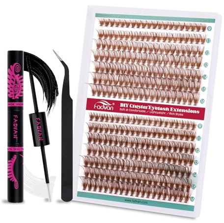 Kit Cils Individuel Faux Cils Applicato de Extension Cils en Grappe Cluster Cils Brun Clair Courbure D Avec Lash Bond and Seal FADVAN(30D+40D-0.07D-Mix 9-16mm)